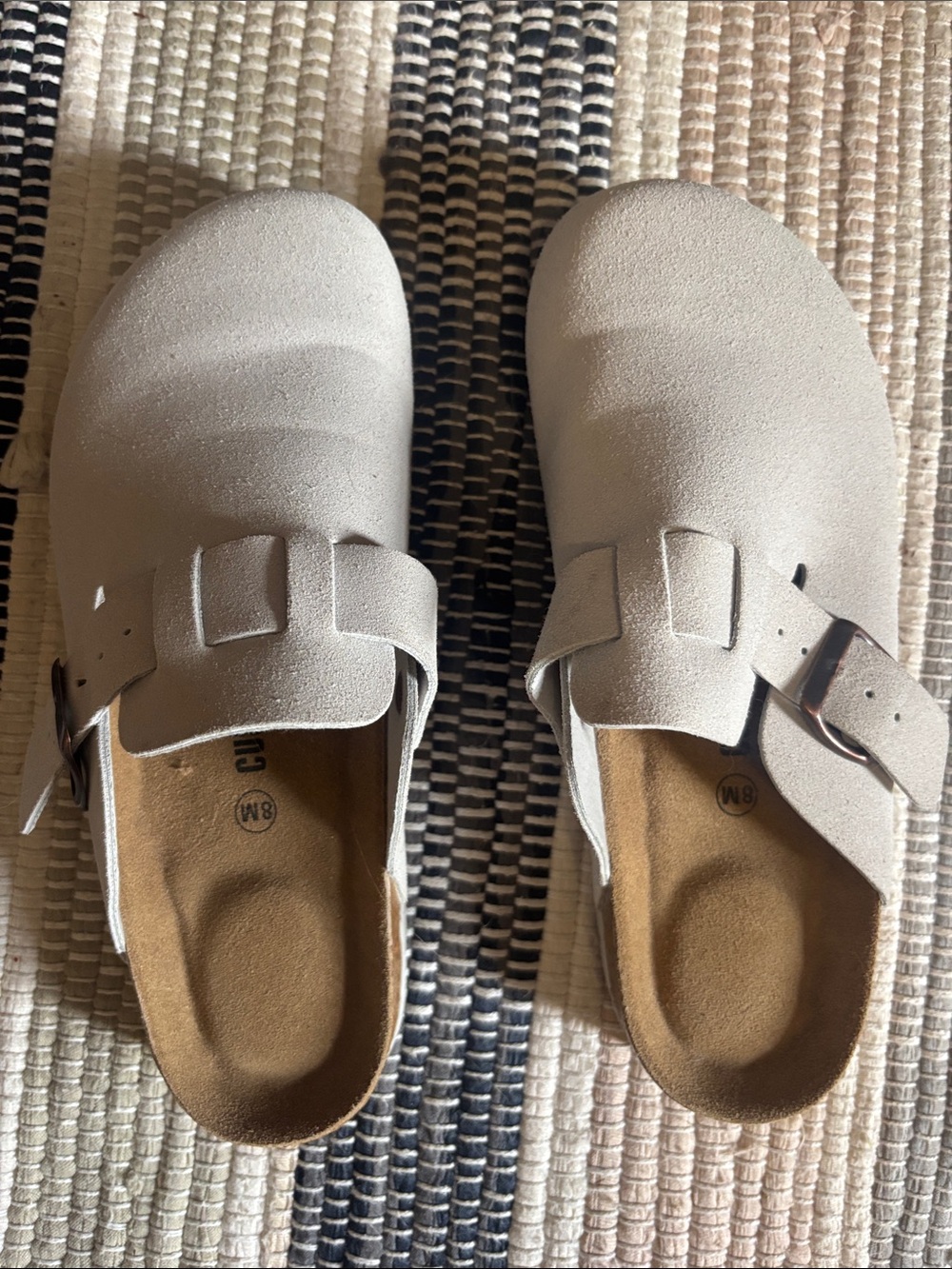 Suede Slip-On Clog with Buckle in Cream